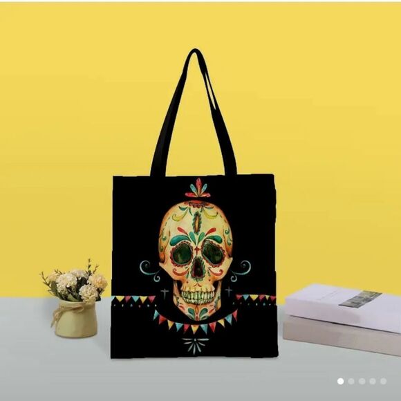 BLACK sugar skull tote bag - Picture 2 of 6
